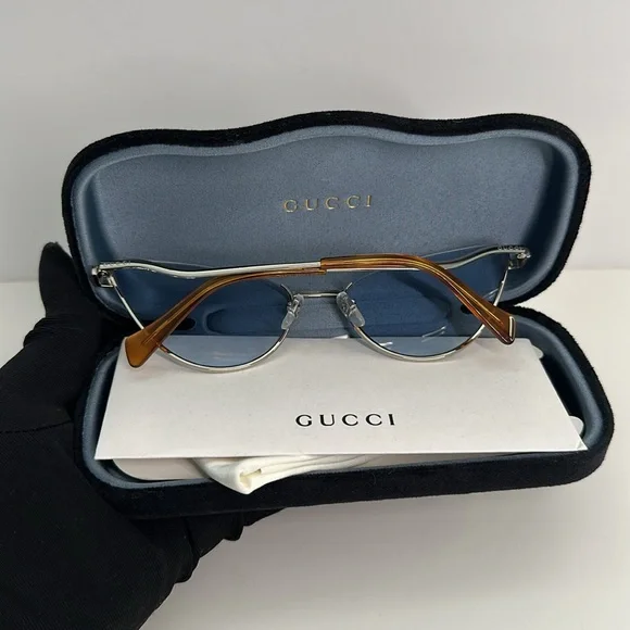 NEW Gucci GG1006S Cat Eye Sunglasses – Silver & Light Blue - Picture 11 of 11